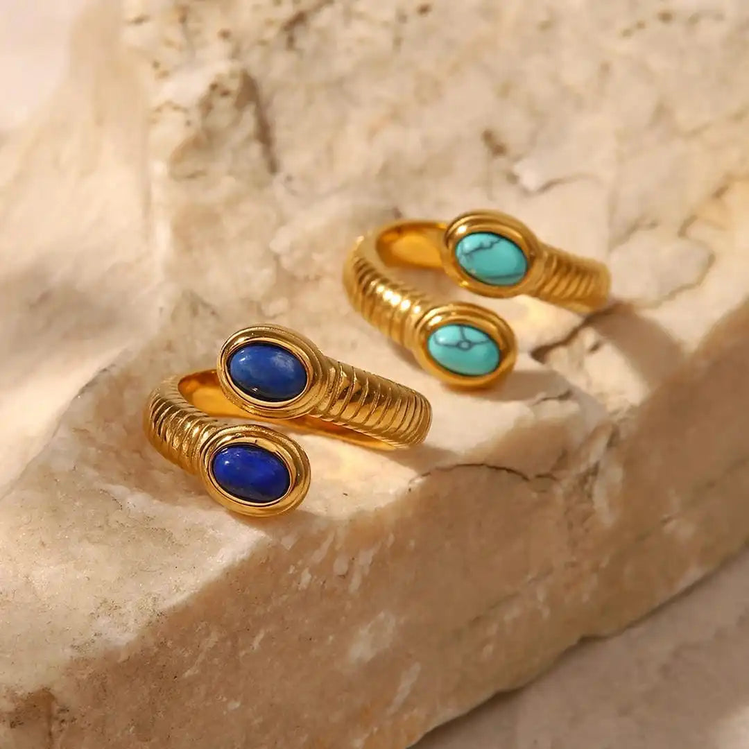 Bohemian Adjustable Ring featuring Gold, Lapis Lazuli, and Turquoise