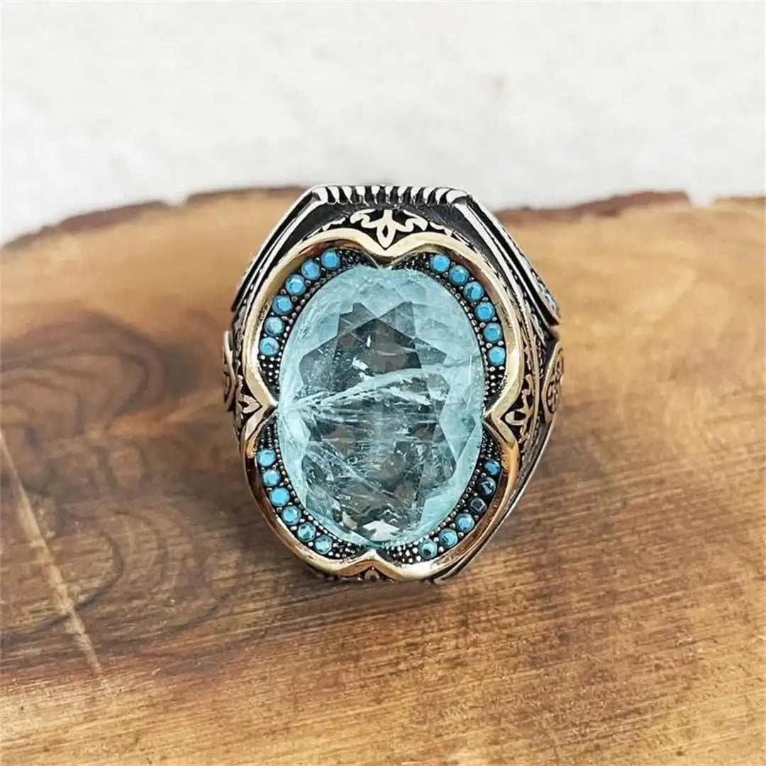 Antique Silver Blue Zircon Band