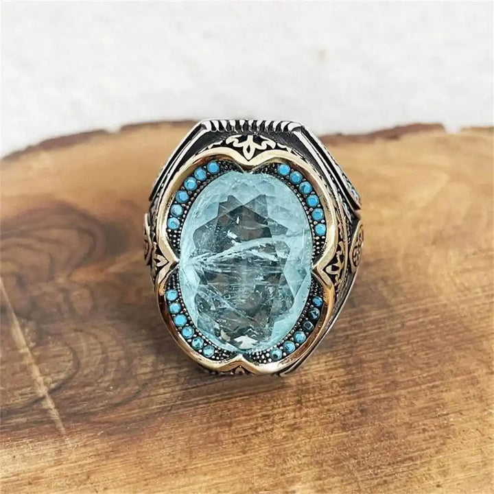 Antique Silver Blue Zircon Band