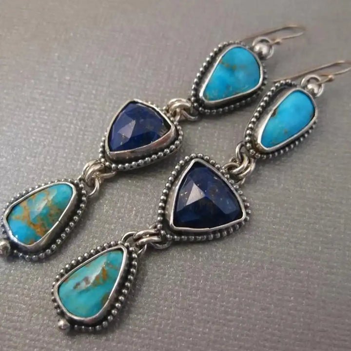Bohemian Silver Drop Earrings with Turquoise Gemstones