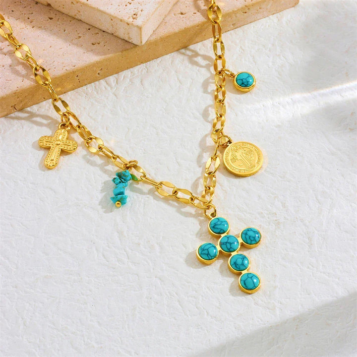 Distinctive Turquoise Cross Necklace Pendant