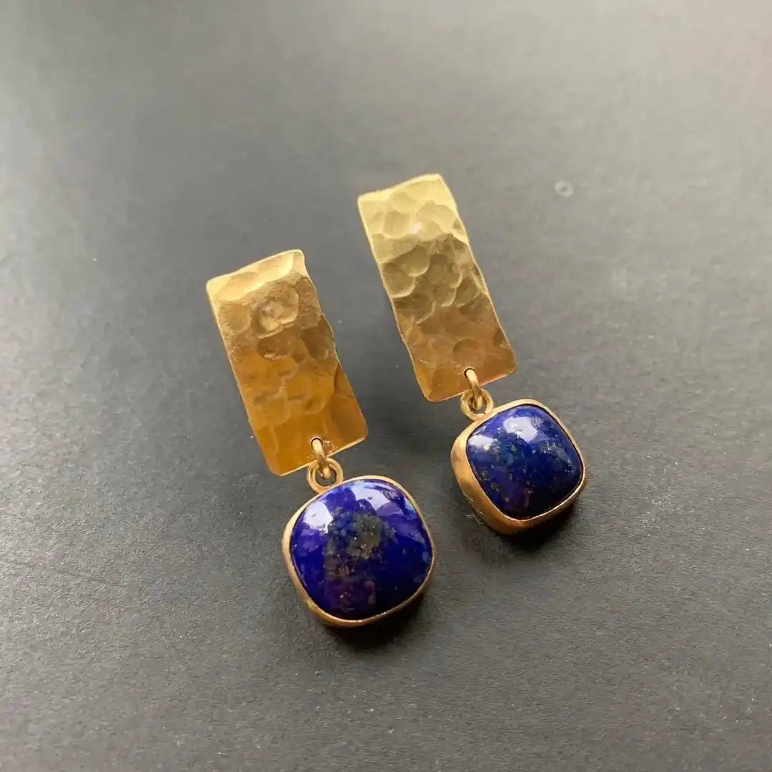Bohemian Lapis Lazuli Square Drop Earrings