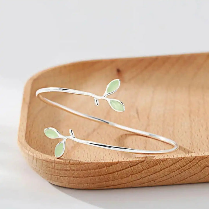 Timeless Opal Leaf Cuff Bracelet in Silver