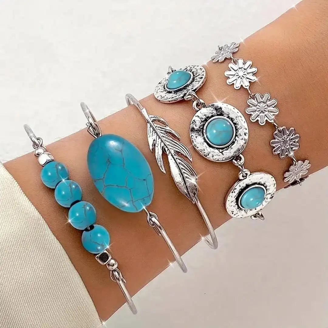 Vintage Turquoise Flower Bracelet Collection in Silver