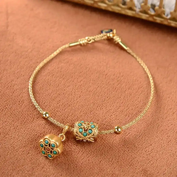 Antique Gold Turquoise Lotus Cuff Bracelet