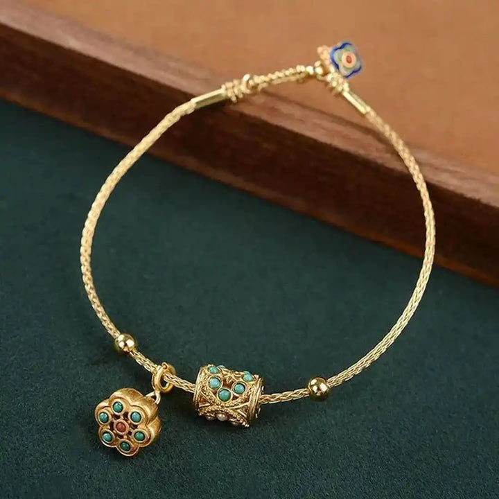 Antique Gold Turquoise Lotus Cuff Bracelet