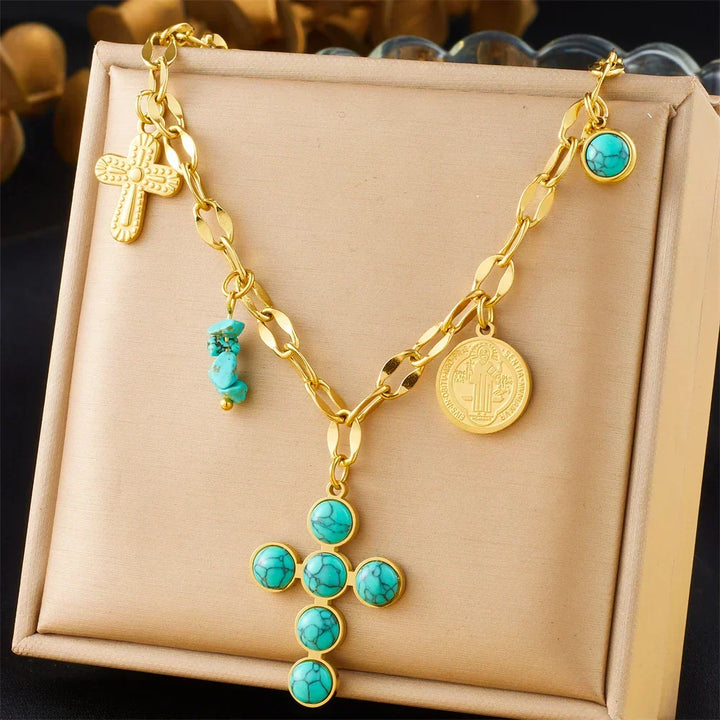 Distinctive Turquoise Cross Necklace Pendant