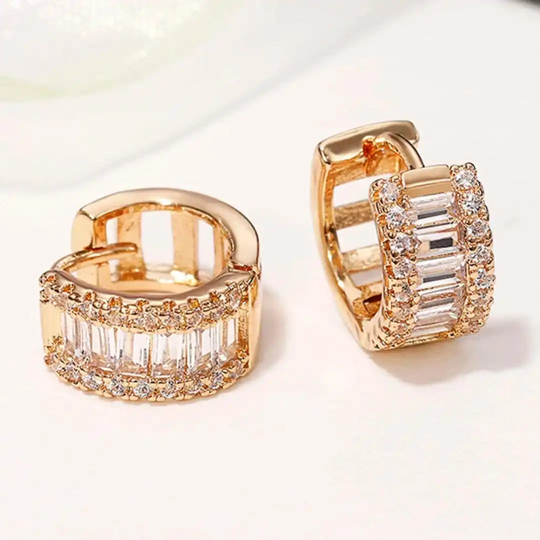 Baguette-Style Petite Zirconia Hoop Earrings