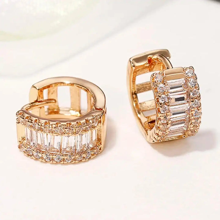 Baguette-Style Petite Zirconia Hoop Earrings