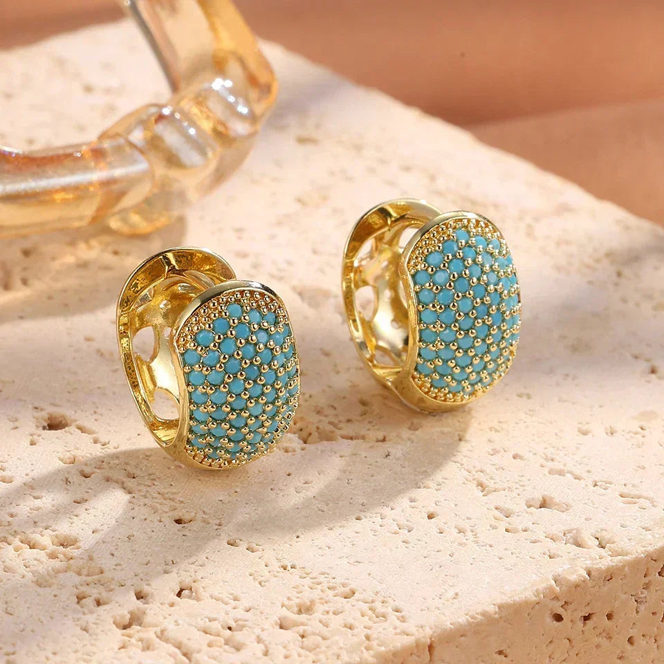 Chic Turquoise Floral Hoop Earrings