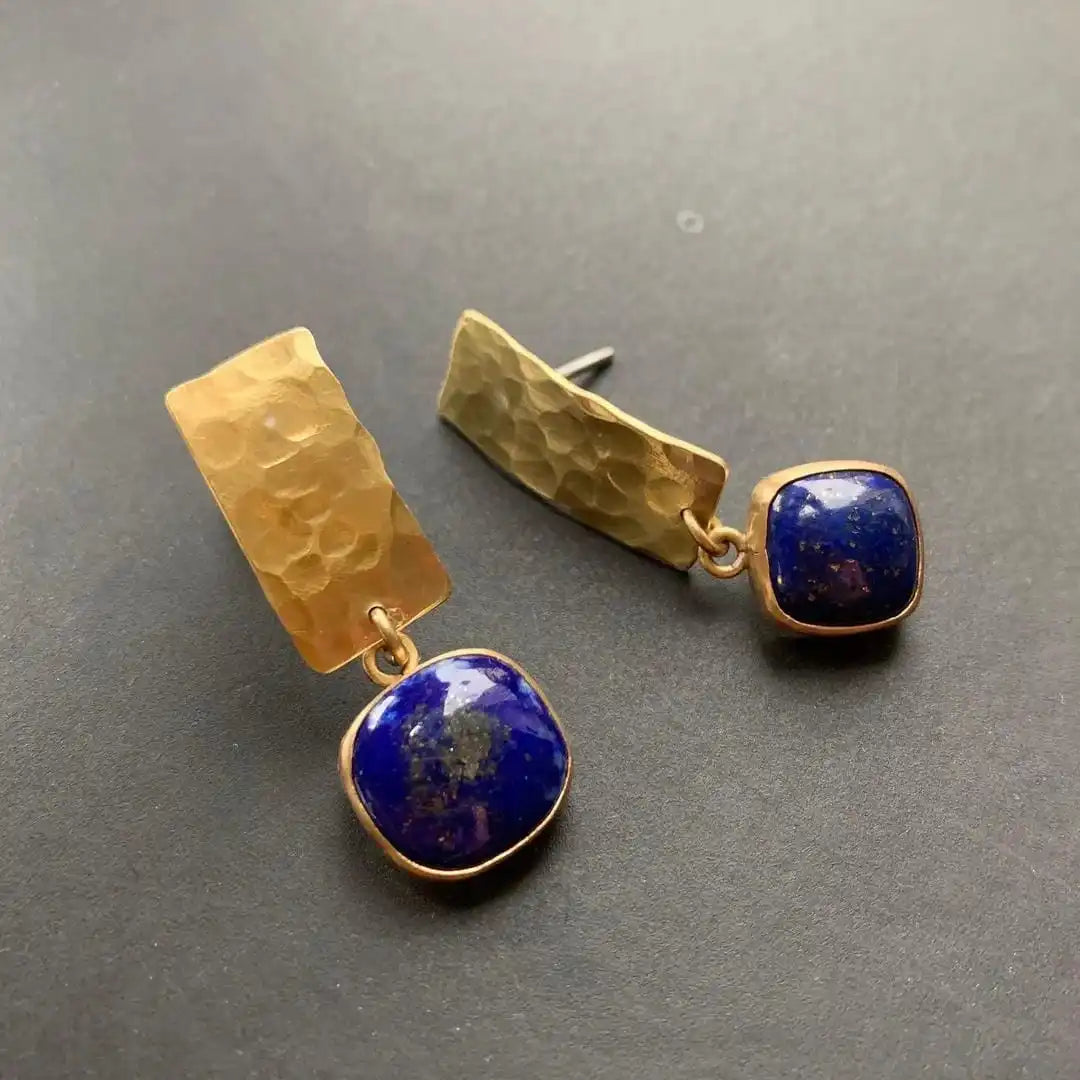 Bohemian Lapis Lazuli Square Drop Earrings