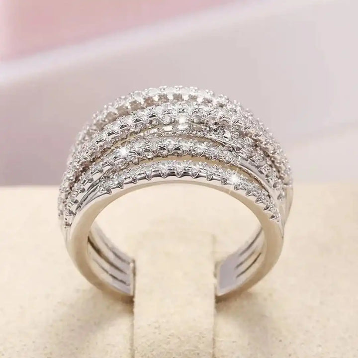 Layered Zirconia Cross Band Ring