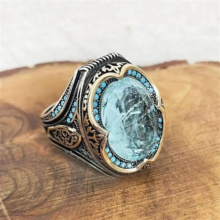 Antique Silver Blue Zircon Band