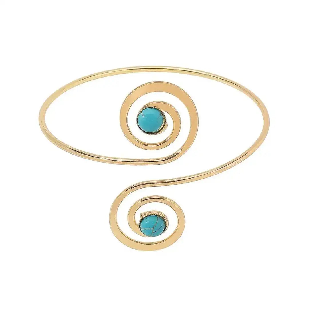 Bohemian Silver Arm Cuff Bracelet with Turquoise Crescent Moon Design