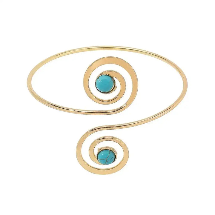 Bohemian Silver Arm Cuff Bracelet with Turquoise Crescent Moon Design