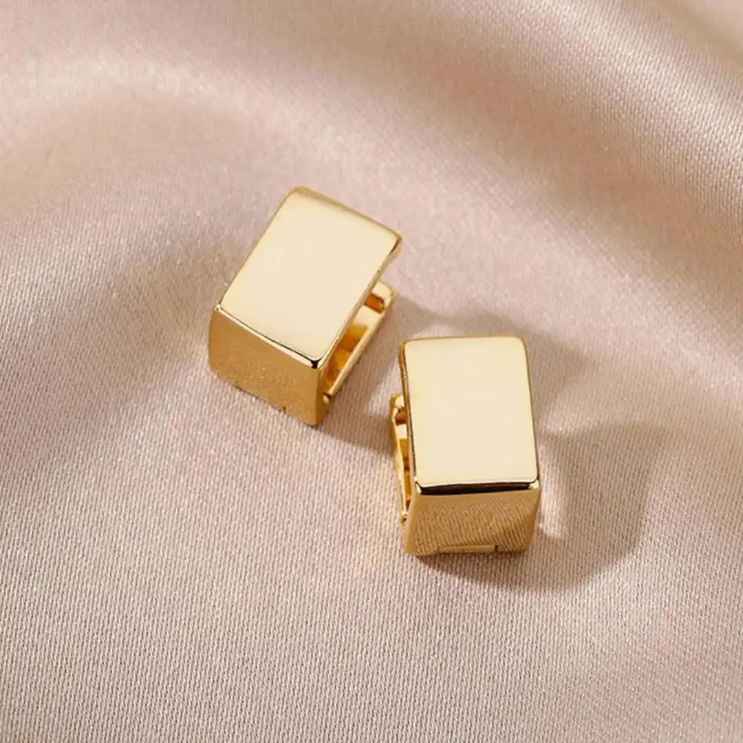 Golden Geometric Square Stud Earrings