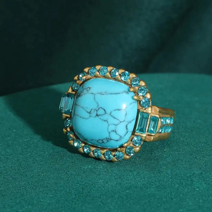 Turquoise Zirconia Ring Featuring Golden Highlights