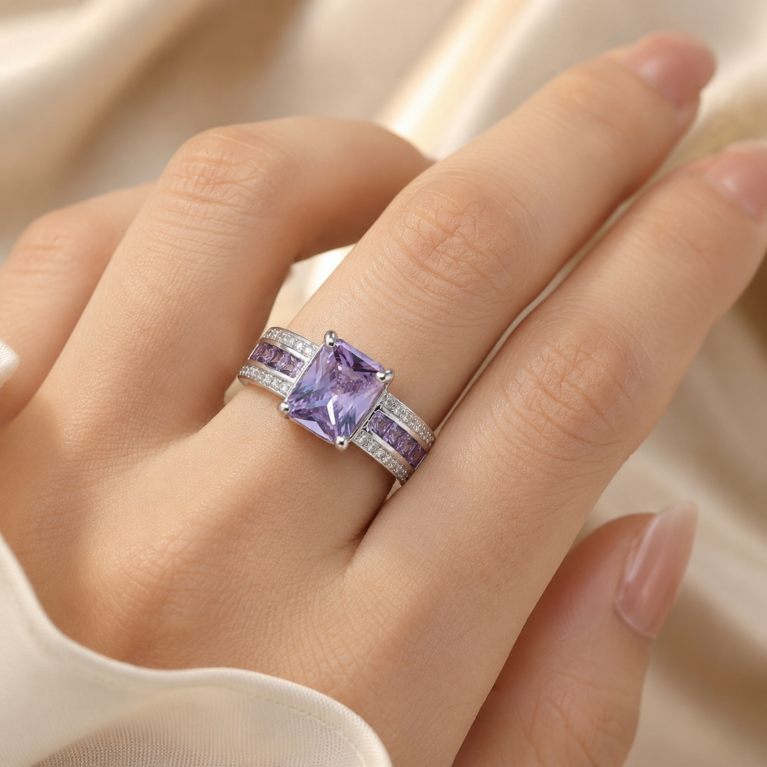 Amethyst Silver Ring with Channel Setting