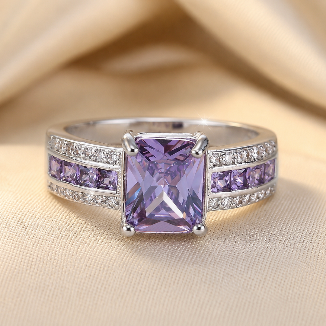 Amethyst Channel Set Silver Ring