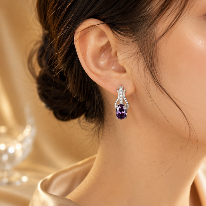 Amethyst Dangle Earrings in Silver