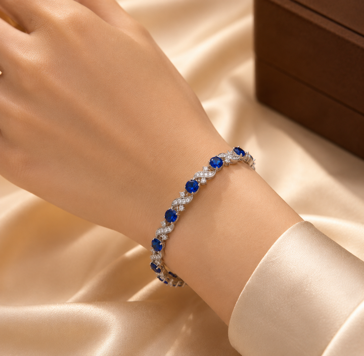 Sapphire Floral Chain Bracelet in Silver
