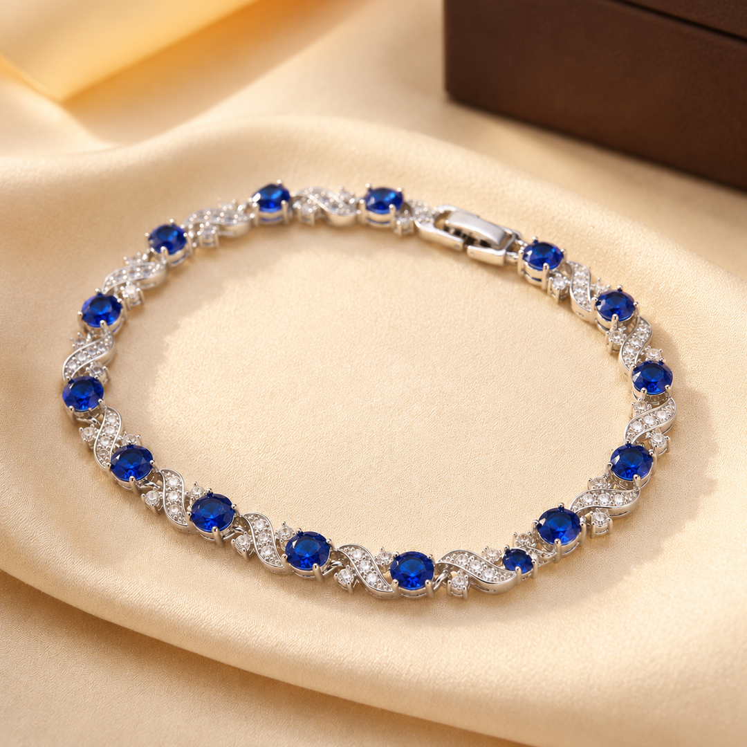 Sapphire Floral Chain Bracelet in Silver
