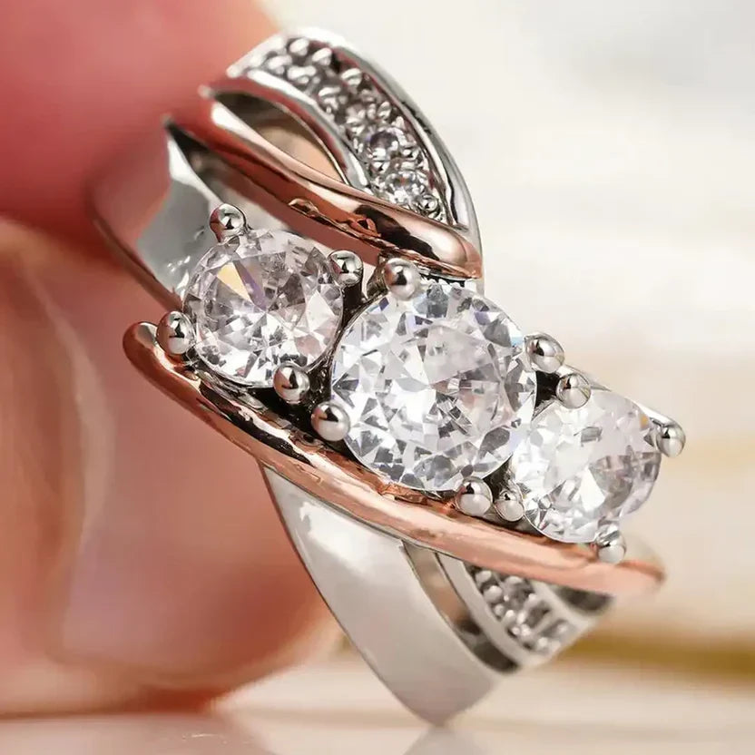 3D Zirconia Ring in Gold and Silver