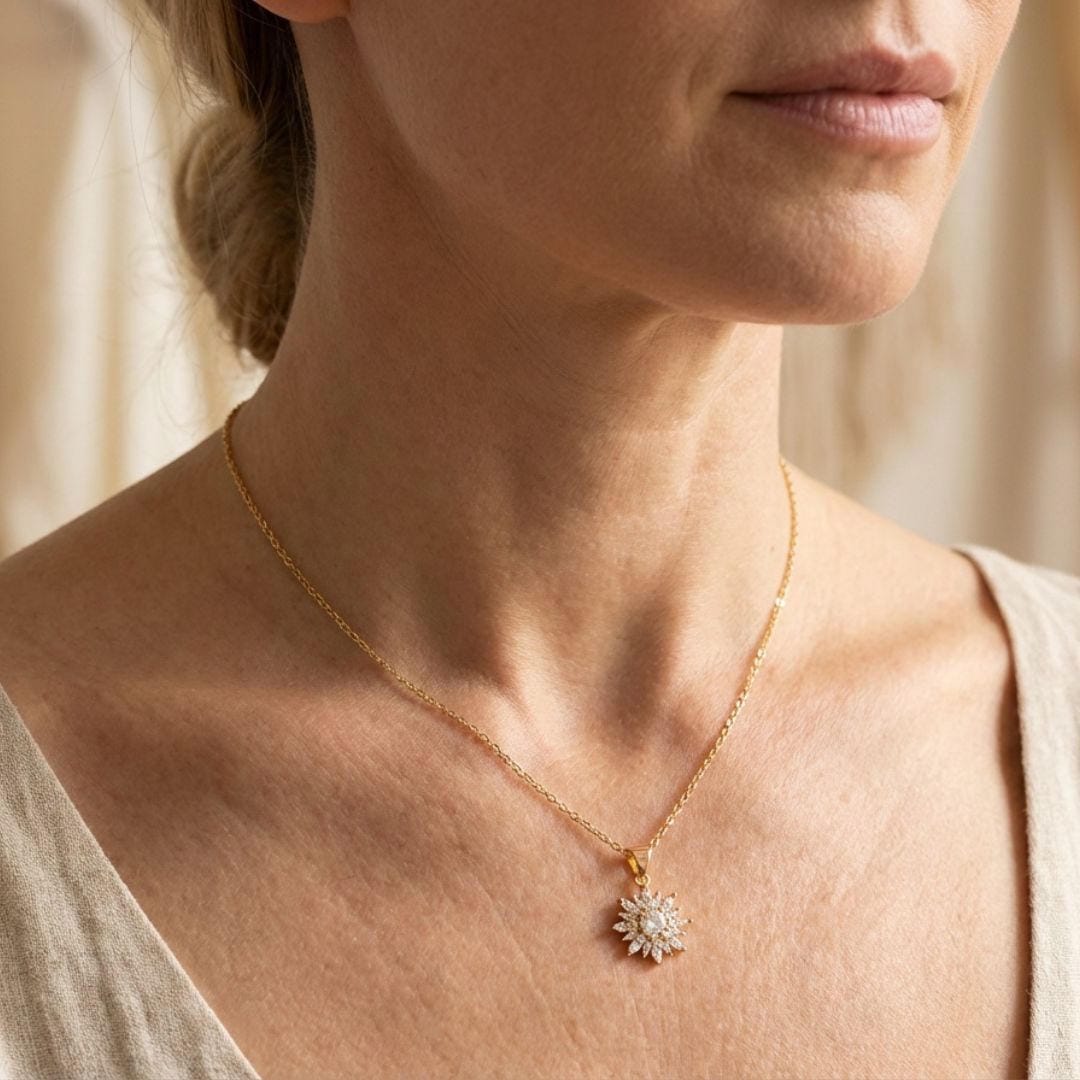 Elegant Silver Sunflower Zircon Jewelry Collection: Necklace and Earring Set