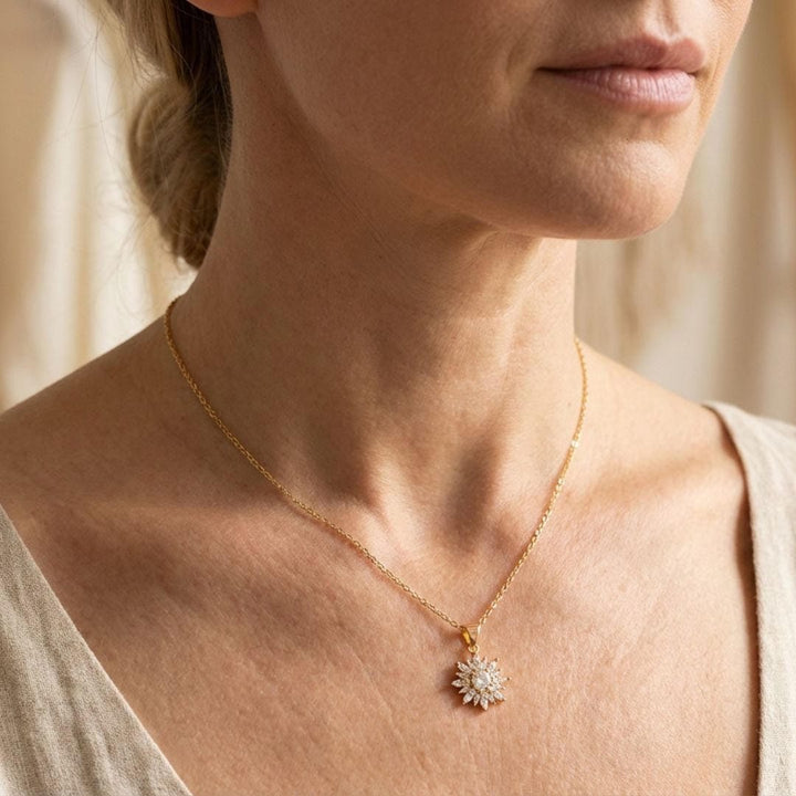Elegant Silver Sunflower Zircon Jewelry Collection: Necklace and Earring Set