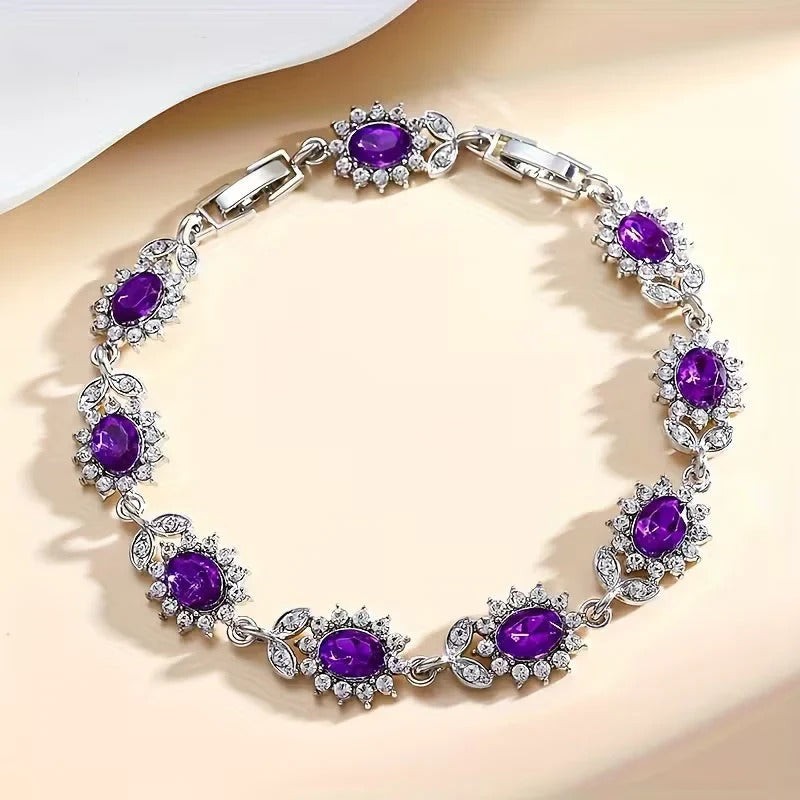 Amethyst Flower Silver Bracelet