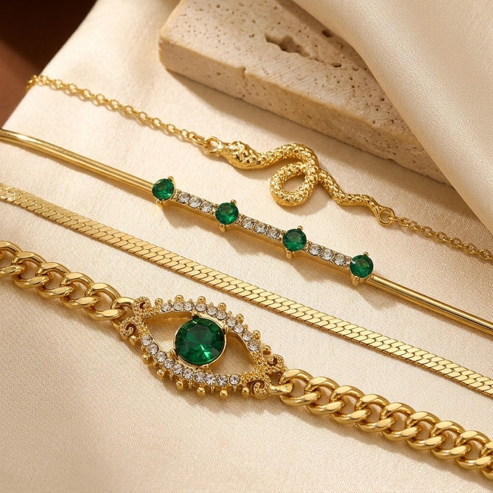 Emerald and Gold Charm Bracelet Set