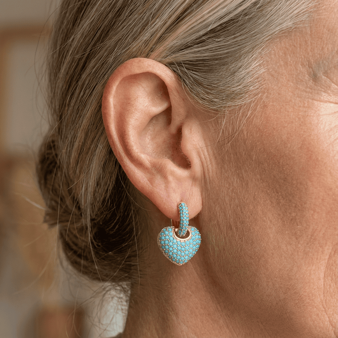 Turquoise Heart-Cut Pavé Lock Earrings