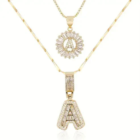 Paved Initial Necklace Set