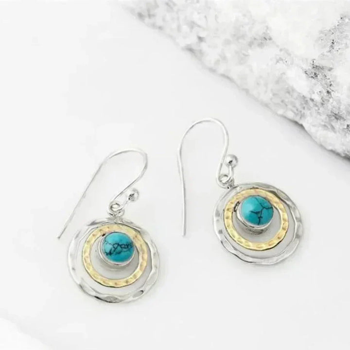 Bohemian Saturn-Inspired Earrings: Featuring Turquoise and Gold Highlights