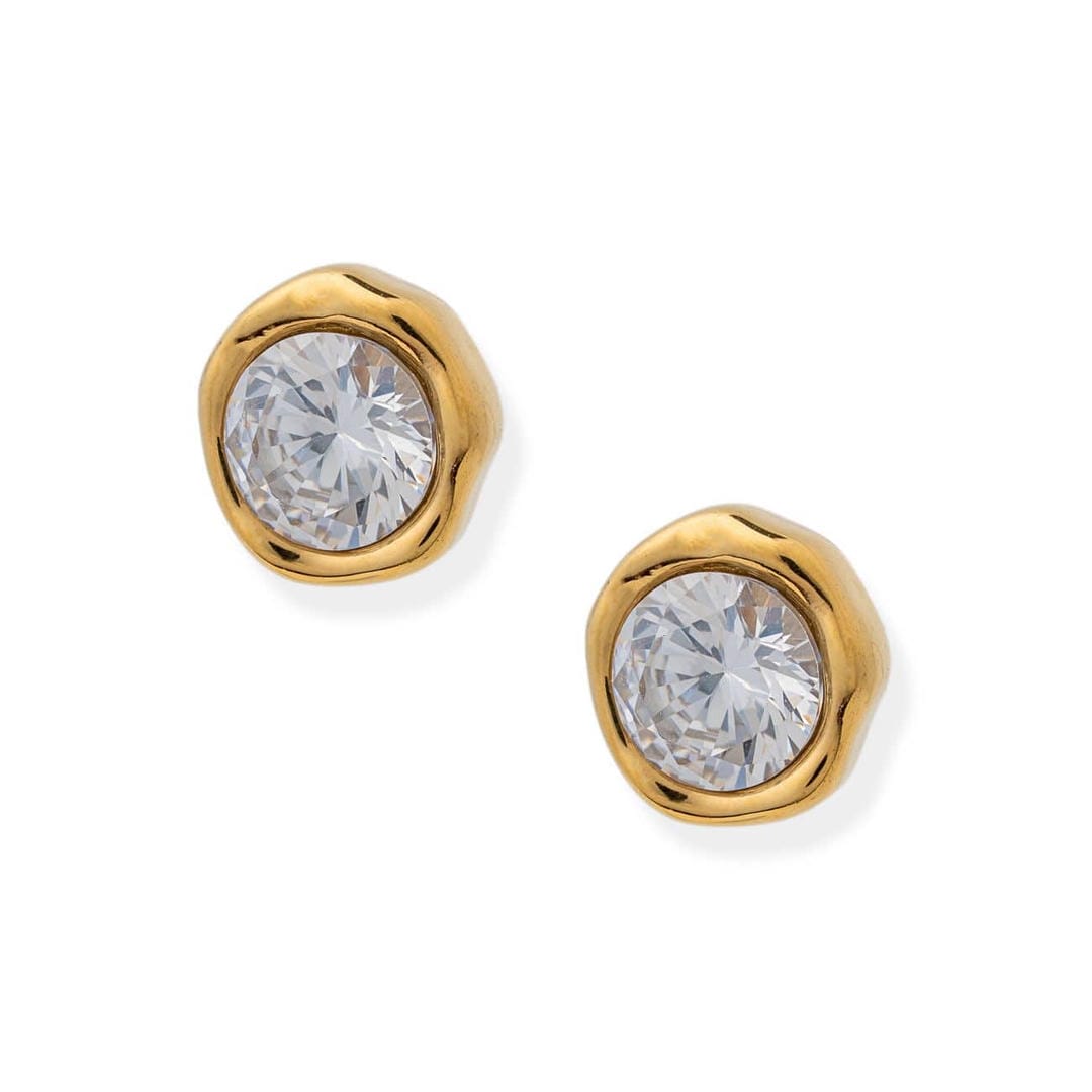 Timeless Round Zirconia Earrings in Classic Gold