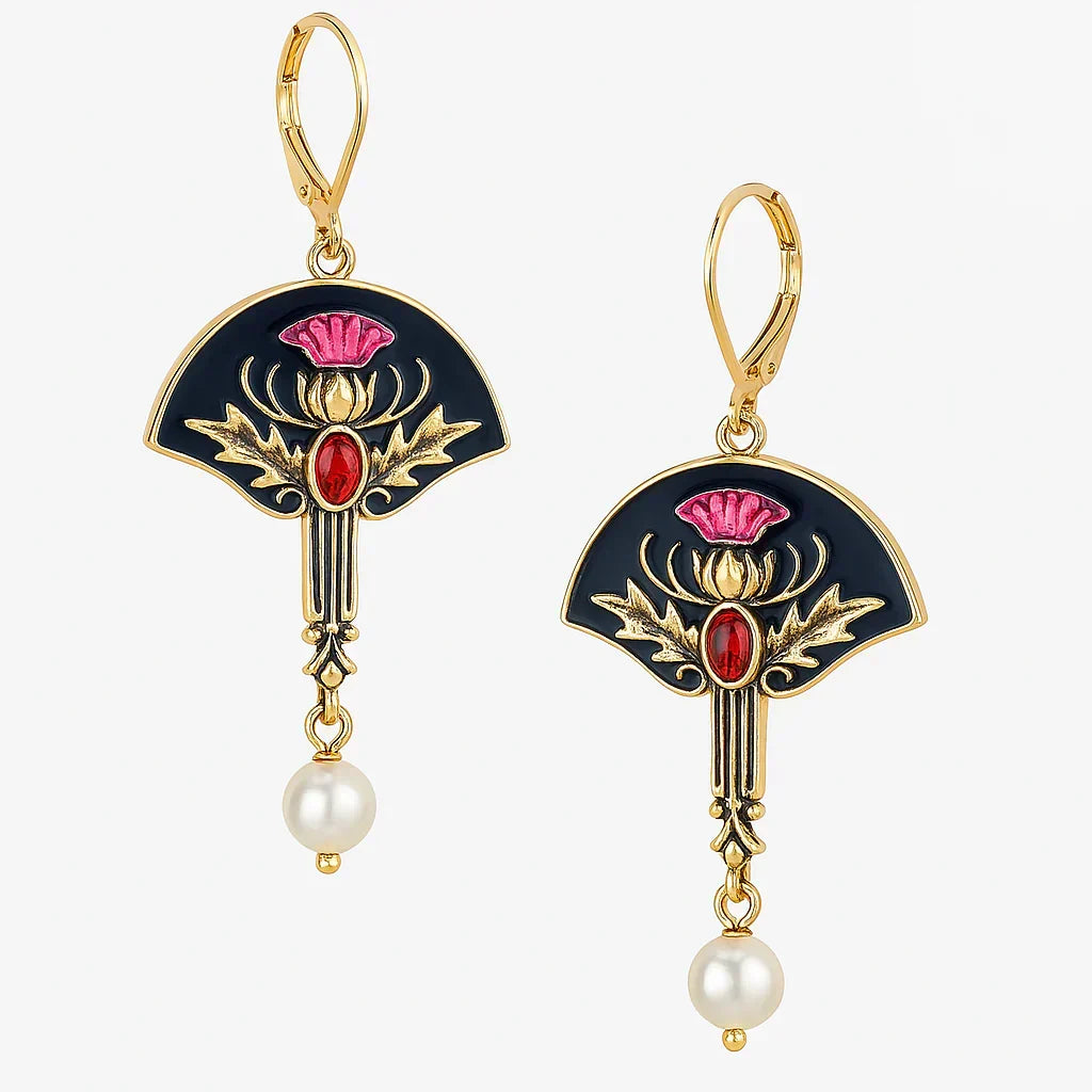 Bohemian-Inspired Earrings Adorned with Pearls and Red Gemstones