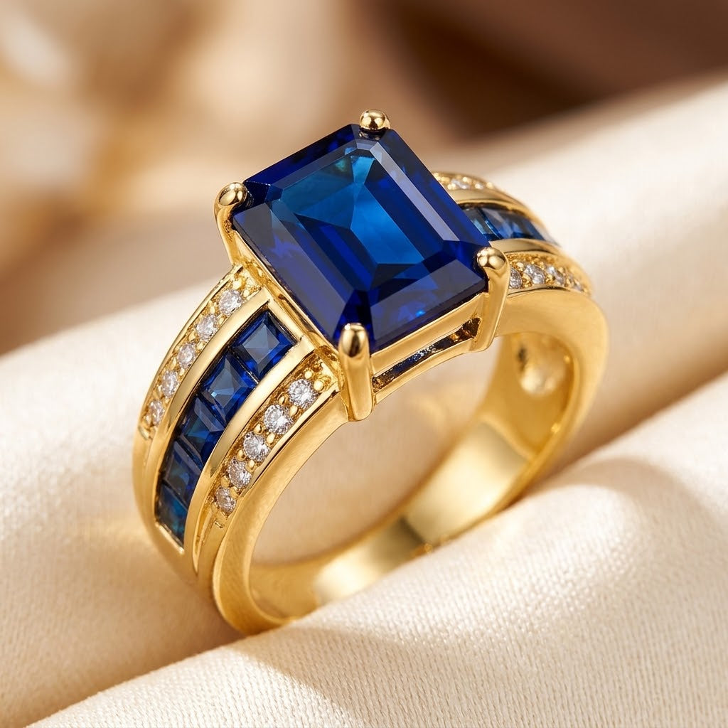 Sapphire-Embellished Square Gold Band