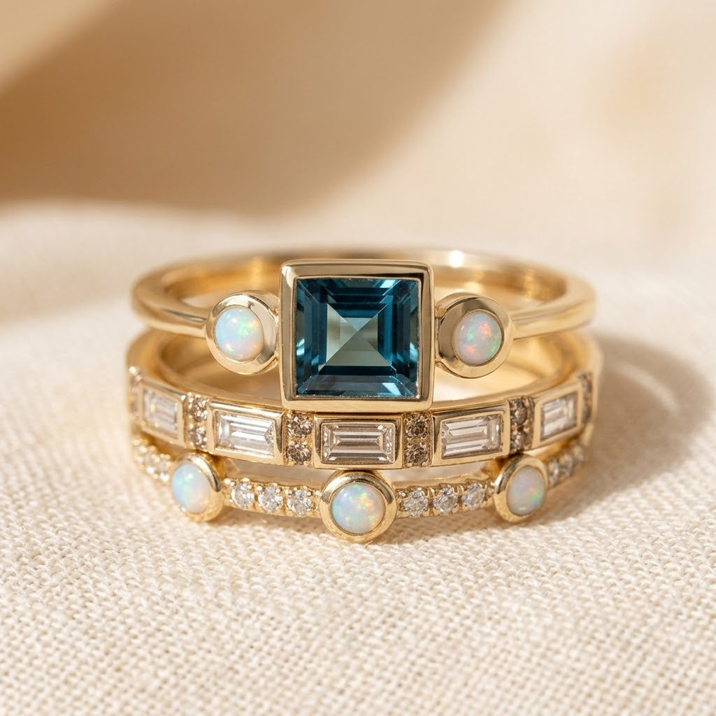 Stacked Gold Ring Set with Geometric Design