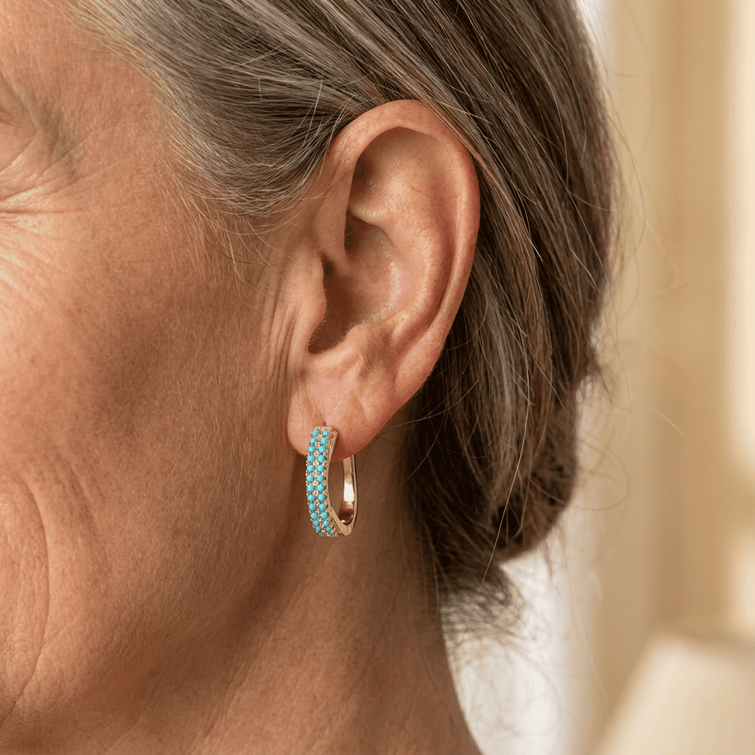 Turquoise Pavé Timeless Gold Hoop Earrings