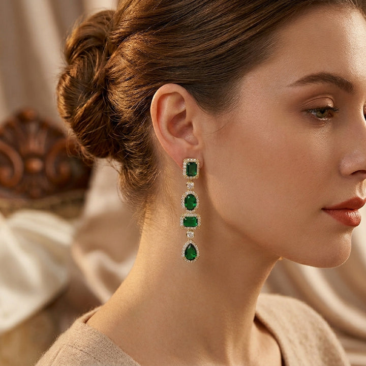 Emerald and Gold Assorted Shape Dangle Earrings