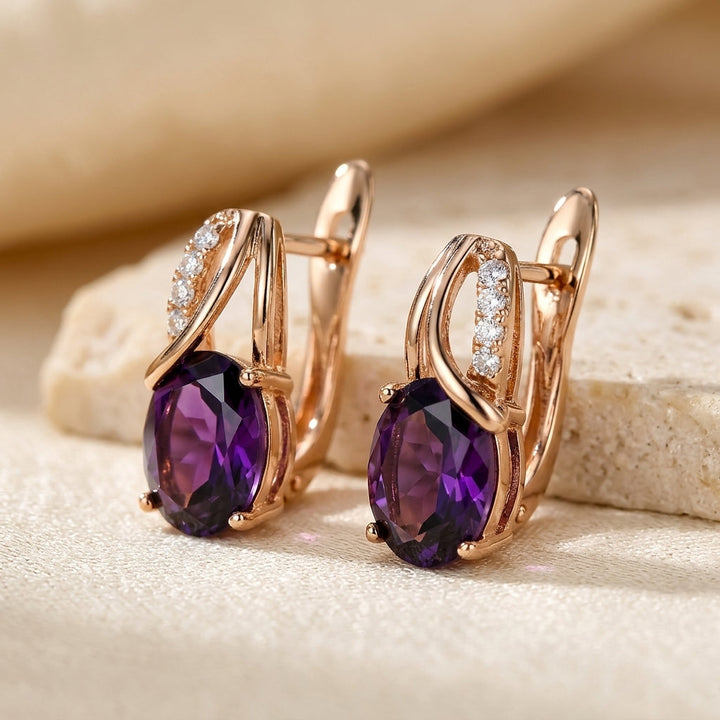 Amethyst-Accent Gold Hoop Earrings