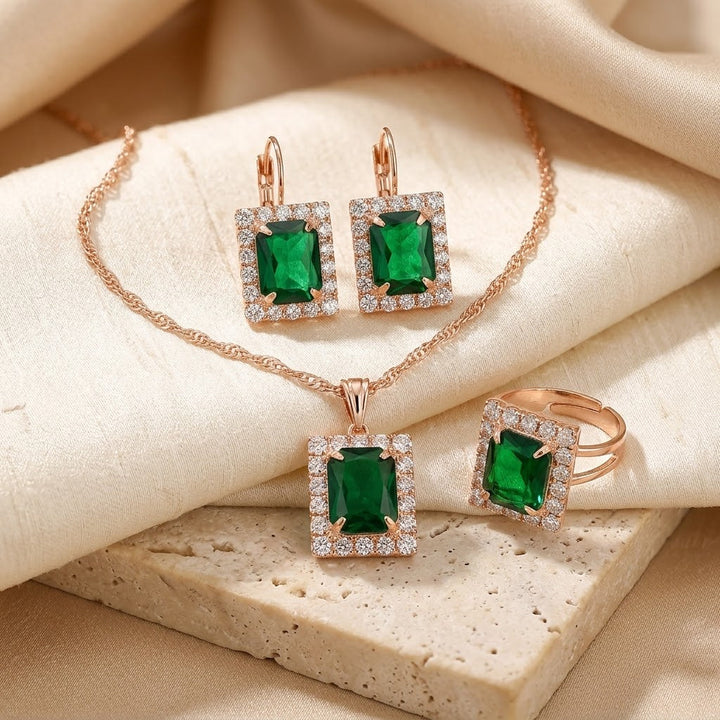 Emerald and Gold Rectangular Jewelry Set
