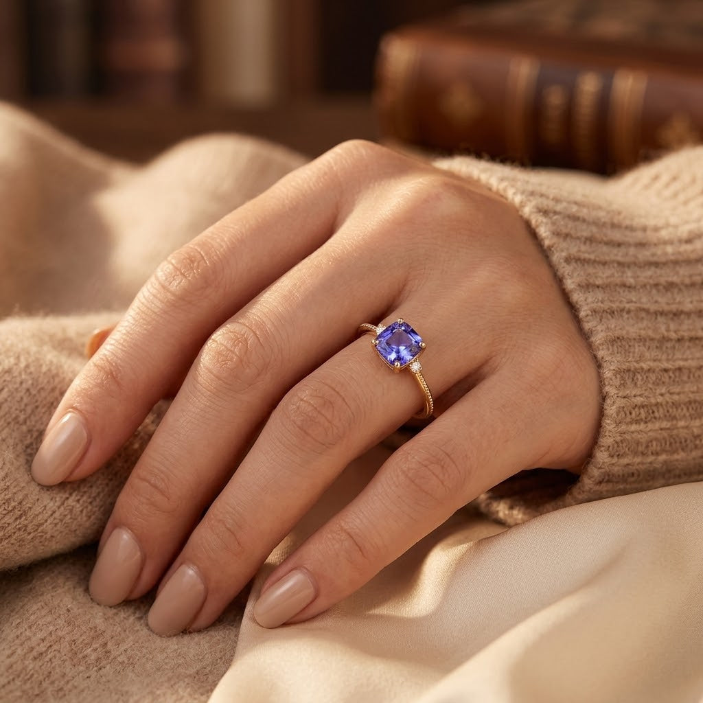 Gold Amethyst Single Stone Ring