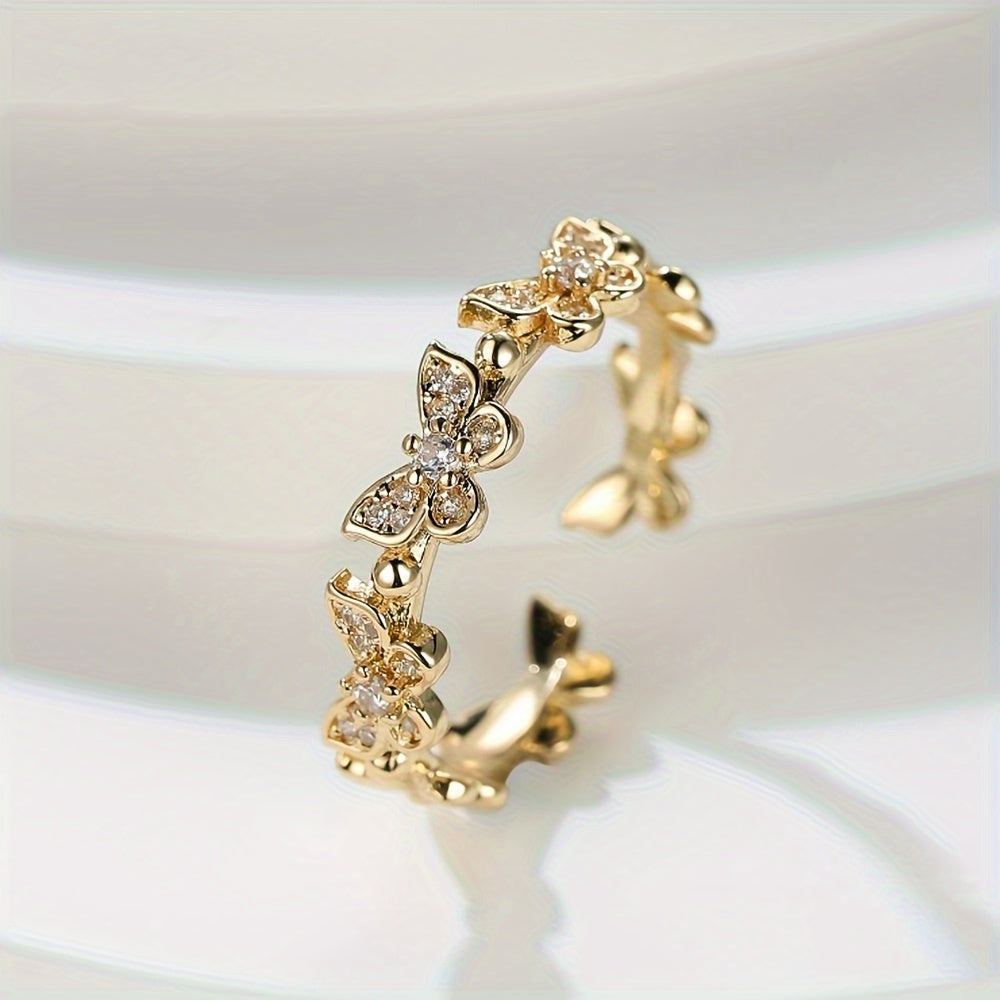 Golden Butterfly Ring with Zirconia Accents