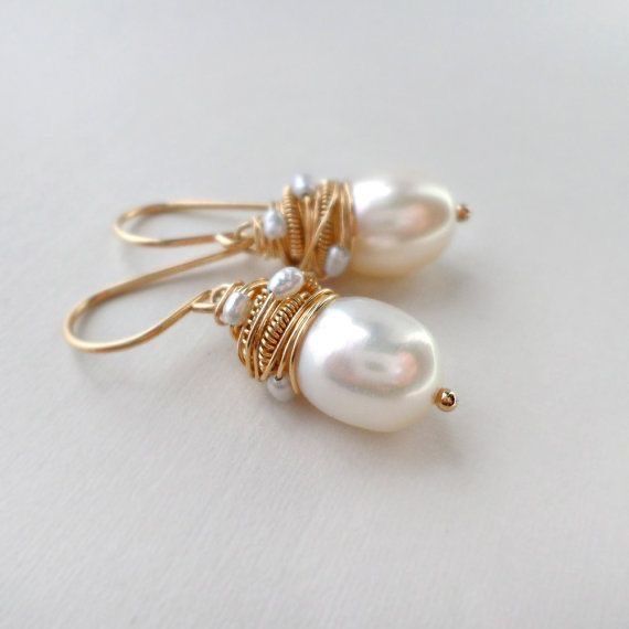 Vintage Pearl Earrings with Gold Highlights