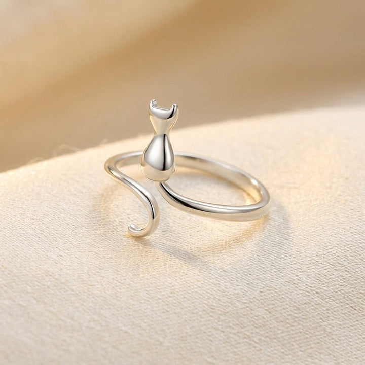 Silver Cat Design Ring