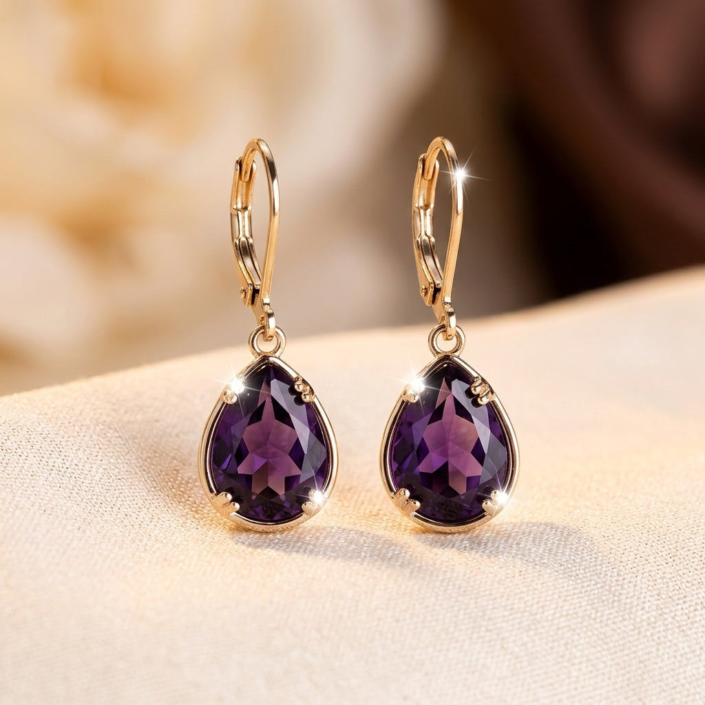 Gold Amethyst Teardrop Earrings