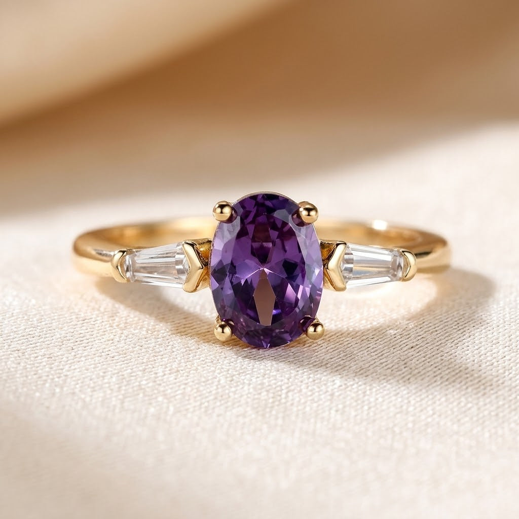 Amethyst Trio Stone Gold Band Ring