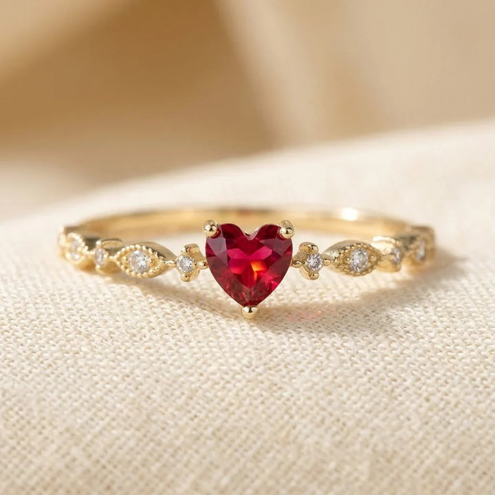 Ruby Heart Gold Ring