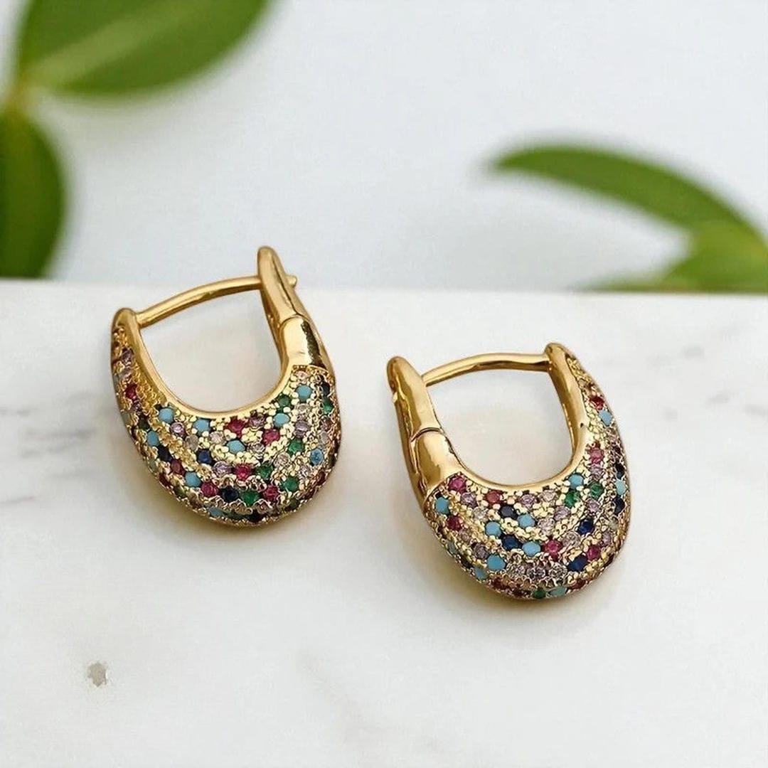 Chic Colorful Gemstone Inlay Earrings